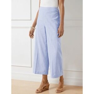 Talbots Linen Blend Wide Leg Cropped Pants Womens 16P Blue White Stripe Size Zip